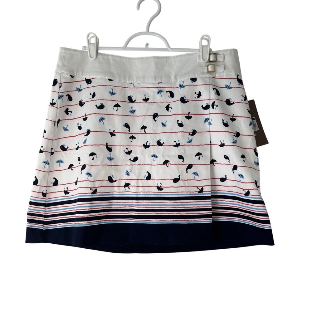 Lady Hagen Whale Print Pleated Golf Skort Women's Size 8 Navy White Coastal